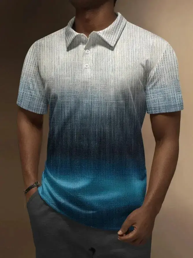 Polo homme tendance décontracté 2026 – Polo imprimé 3D à rayures dégradées