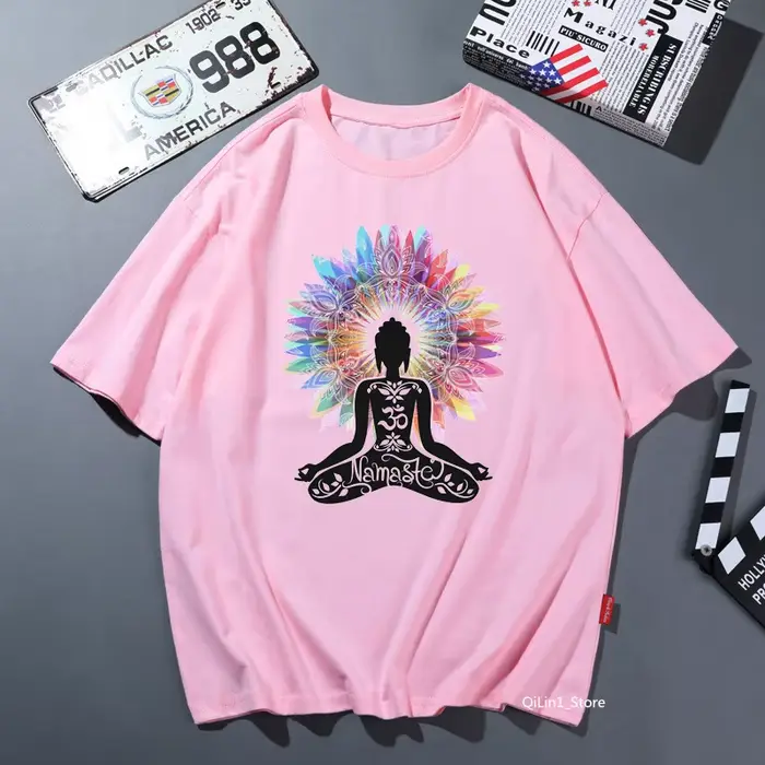 T-shirt à manches courtes pour femmes, estival et estival, avec impression de méditation bouddha cha