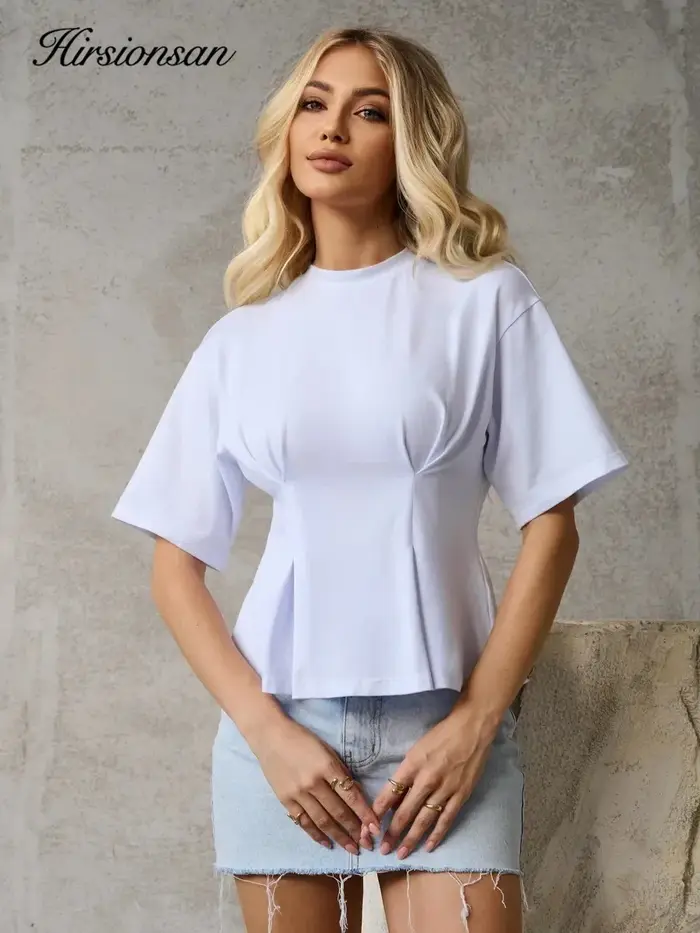 Hirsionsan T-shirt en coton élégant pour femme, collection été 2026, coupe oversize, basique, décont