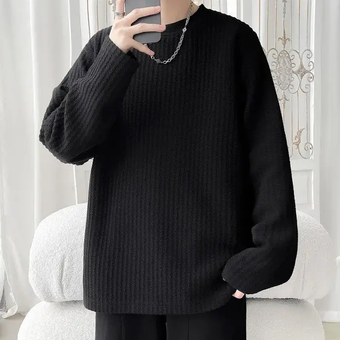 T-shirt à manches longues pour hommes, vêtement d'intérieur tendance, ample, décontracté, beau, Base