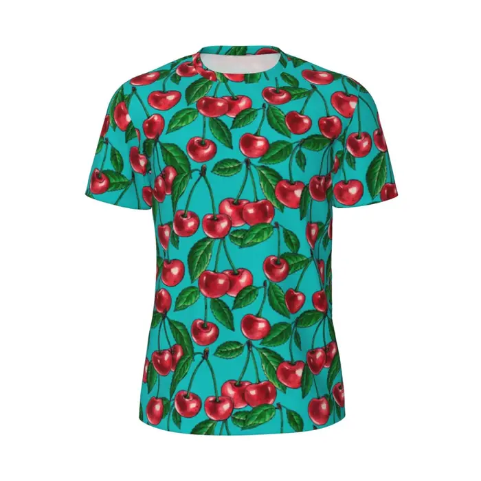 T-shirt de course à col rond pour hommes, t-shirts rouges, Harajuku, impression de feuilles vertes,