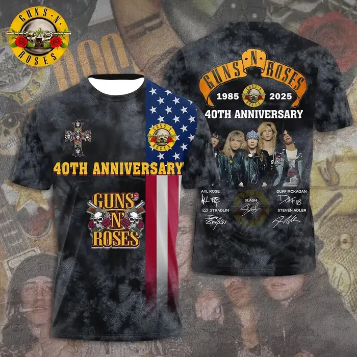 T-shirt 3D Guns N Roses 1985-2025 2025 Tour
