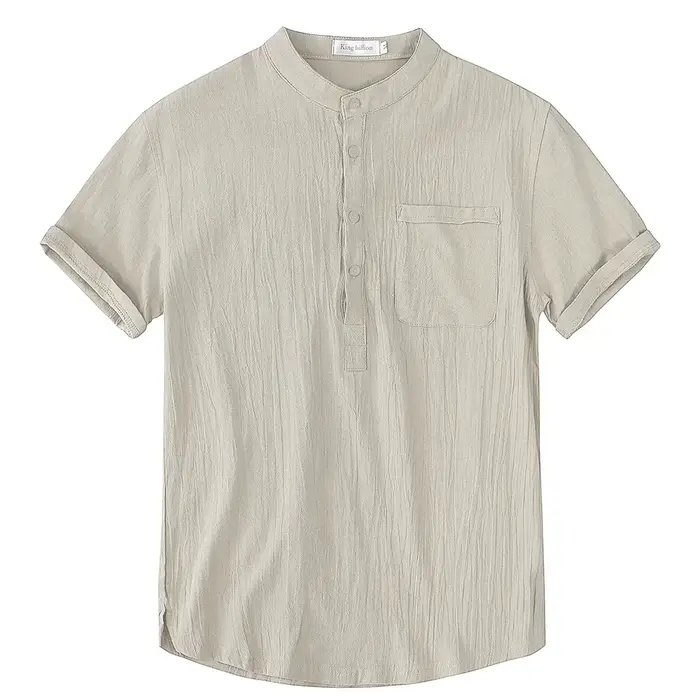 T-shirt à manches courtes pour hommes, en coton et lin, décontracté, couleur unie, chemise d'été, co