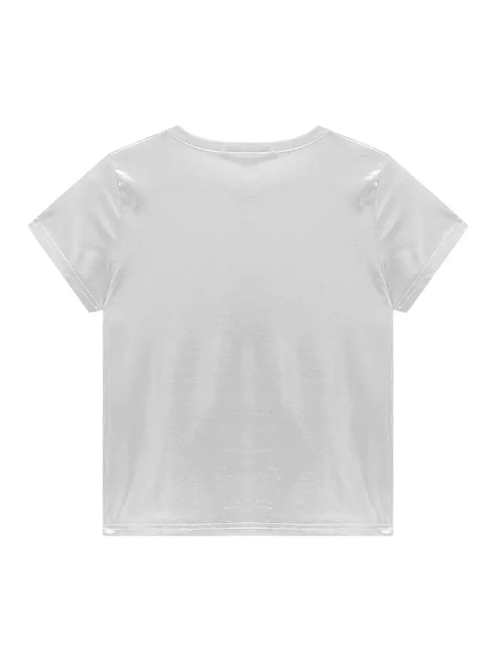 T-shirt métallique brillant à manches courtes pour femmes