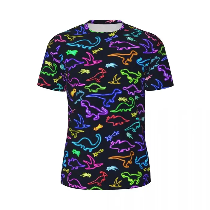 T-shirt de sport pour hommes, couleurs arc-en-ciel, imprimé dinosaures mignons, séchage rapide, nouv