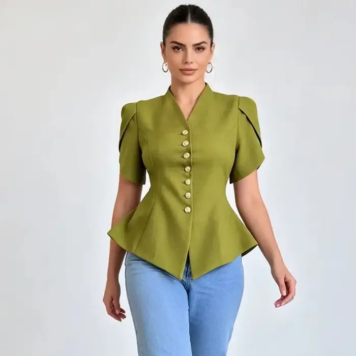 Haut blazer peplum LIMO avec col en V