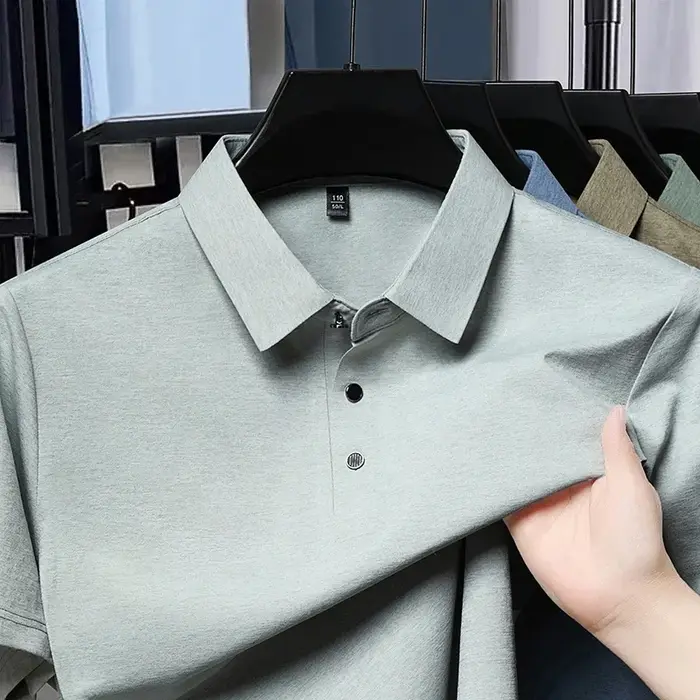 Polo à manches courtes pour hommes, couleur unie, tissu respirant, col à revers, pour les affaires e