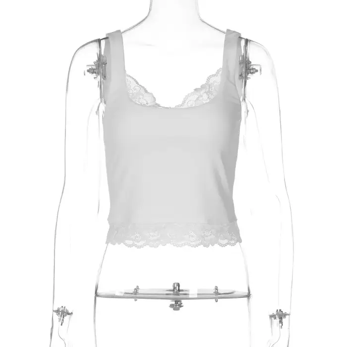 Tossy noir dentelle débardeur pour femmes col en v dos nu Streetwear Spaghetti Patchwork recadrée Y2k haut femme Sexy
