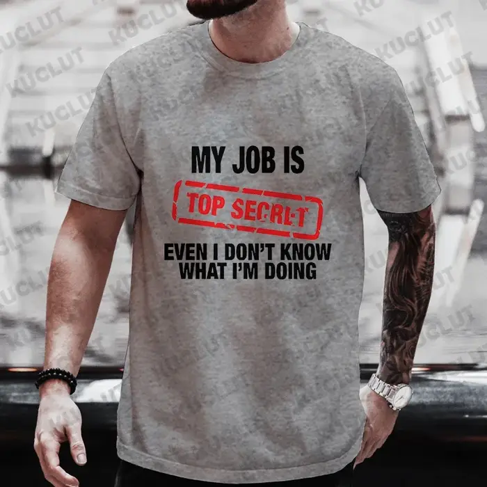 T-shirt graphique drôle My Job Is Top SecExamen pour hommes