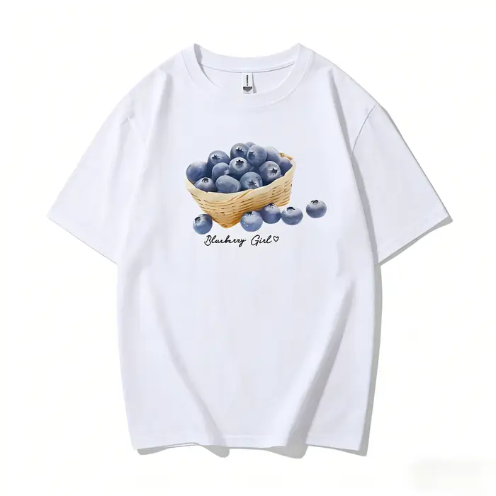 Nouveau Simple myrtille imprimé femmes T-Shirt col rond à manches courtes coton T-Shirt décontracté