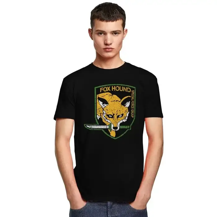 Personnalisé métal Gear solide renard chien T-shirt hommes manches courtes 100% coton