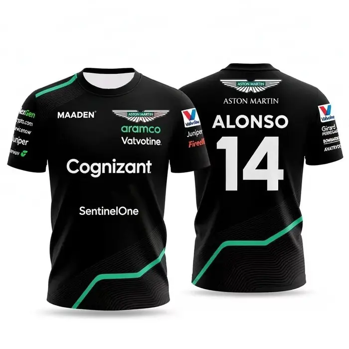 T-shirt Aston Martin pour homme, combinaison de course Fernando Alonso 14, T-shirt respirant, T-shirt à séchage rapide Vettel 5, T-shirt Stroll 18