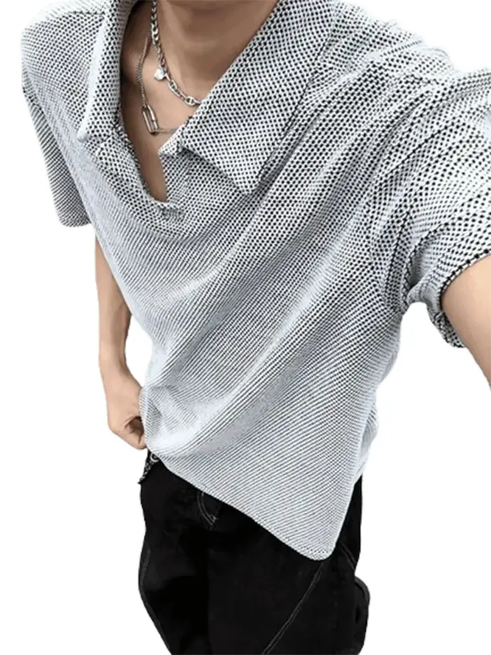 Polo Homme Vintage Streetwear Couleur Unie Manches Courtes Col