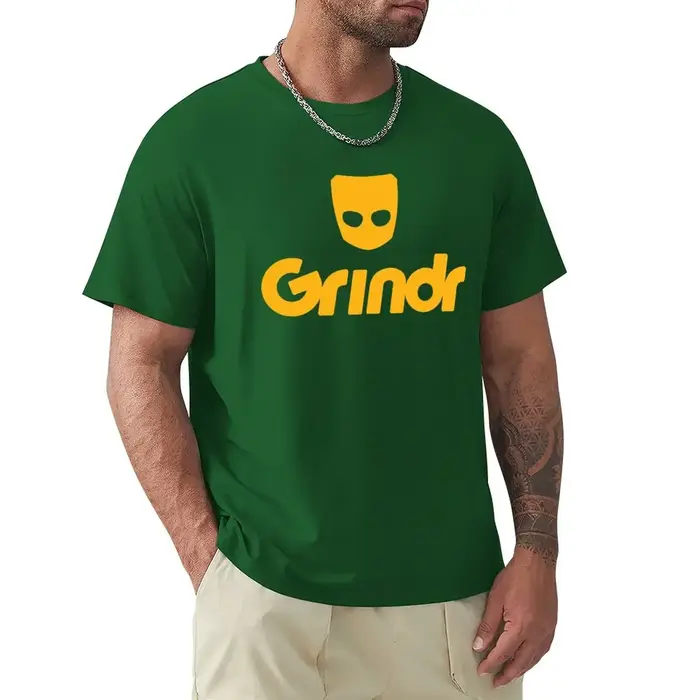 Logo-Grindr-T-shirt classique en coton pour homme, haut graphique