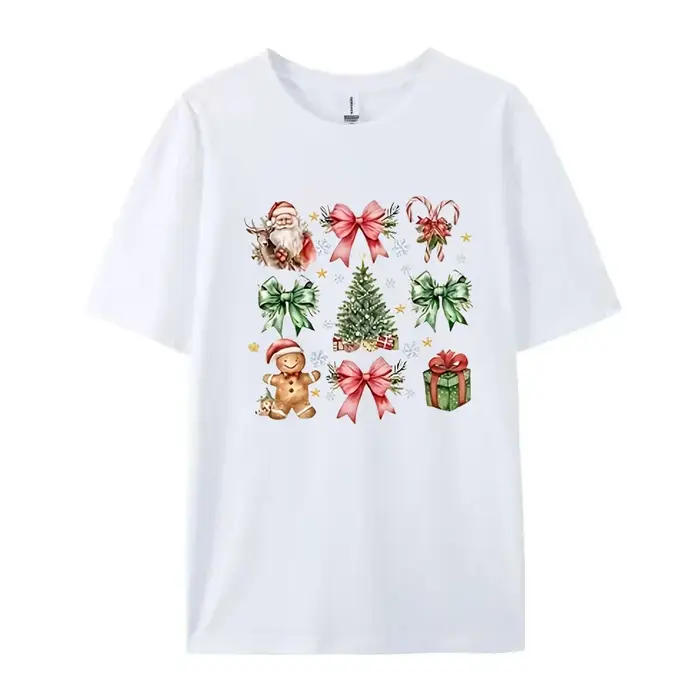 T-shirt à col rond imprimé joyeux Noël pour femmes