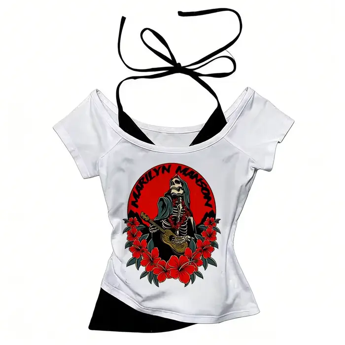 T-shirt Marilyn Manson pour femmes, rétro, hip hop, kawaii, confortable, respirant, années 80, anime