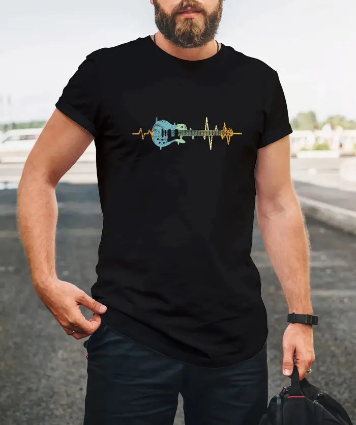 Guitare battement de coeur T-shirt rétro mélomane cadeau graphique t-shirts rétro Streetwear haute q