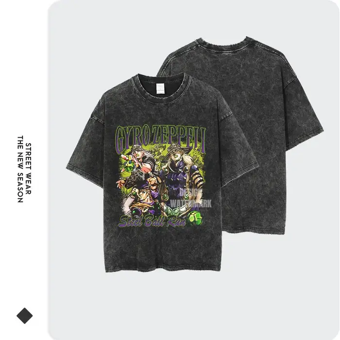 Bandai Anime JoJos t-shirt Vintage lavé JOJO boule d'acier course T-shirts Streetwear Manga Gyro Zeppeli hauts