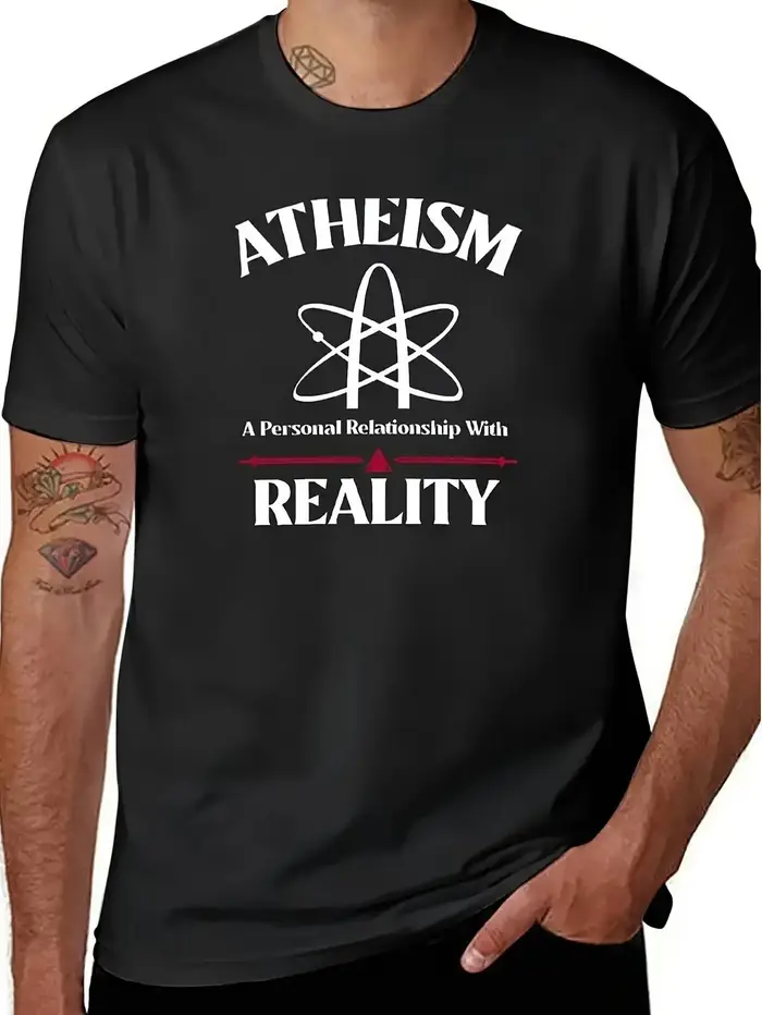 T-shirt athée pour hommes avec symboles atomiques et slogans athées