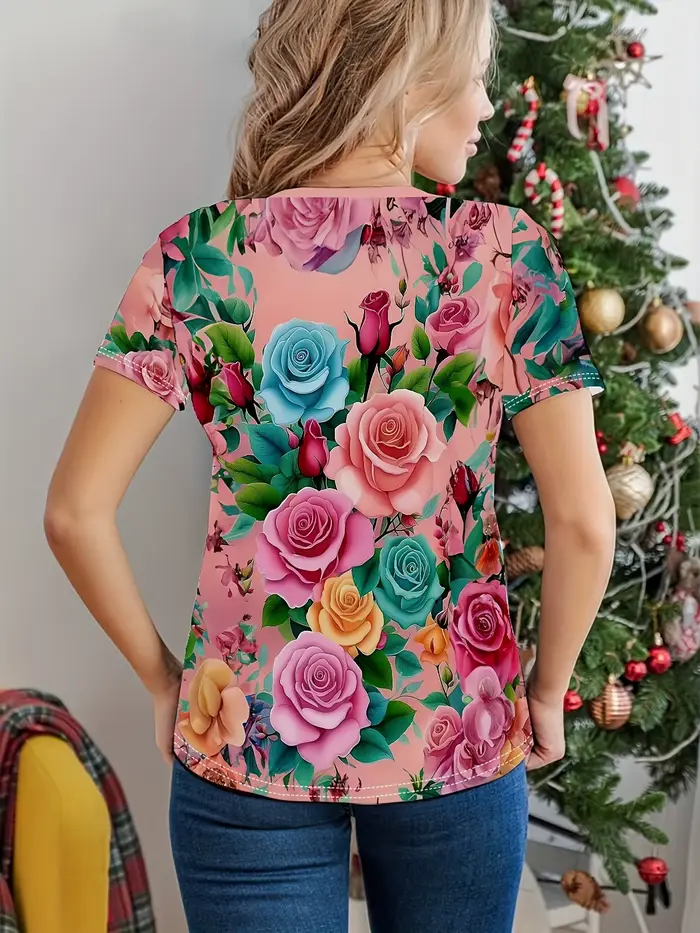 T-shirt rose pastel pour femme - Motif graphique