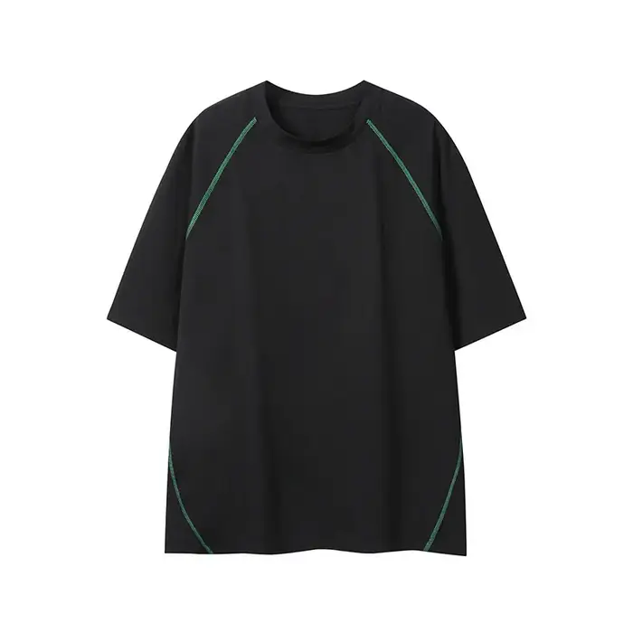 T-shirt homme été tendance ample style vintage américain manches courtes col rond polyvalent couple contrastant surpiqué