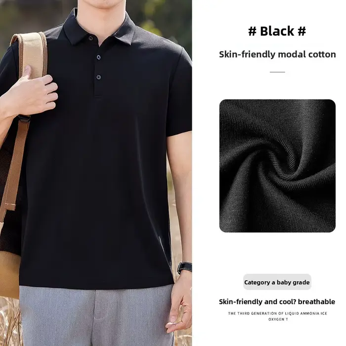 Polo Modal à manches courtes pour hommes, T-shirt d'été léger et confortable avec col rabattu pour h