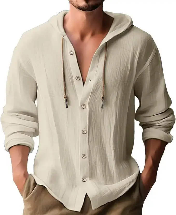 T-shirt homme 2026 décontracté Nouvelle collection Printemps/Été à capuche Couleur unie en coton Hau