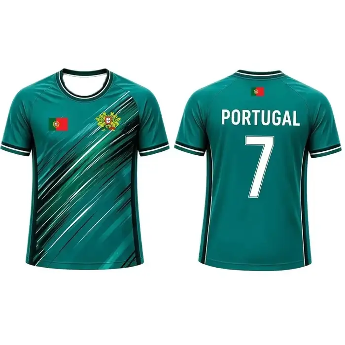 Maillot de supporter du Portugal 2026 – T-shirt à rayures imprimées style pinceau, modèle familial pour enfants et adultes, respirant et à séchage rapide, idéal pour l'entraînement