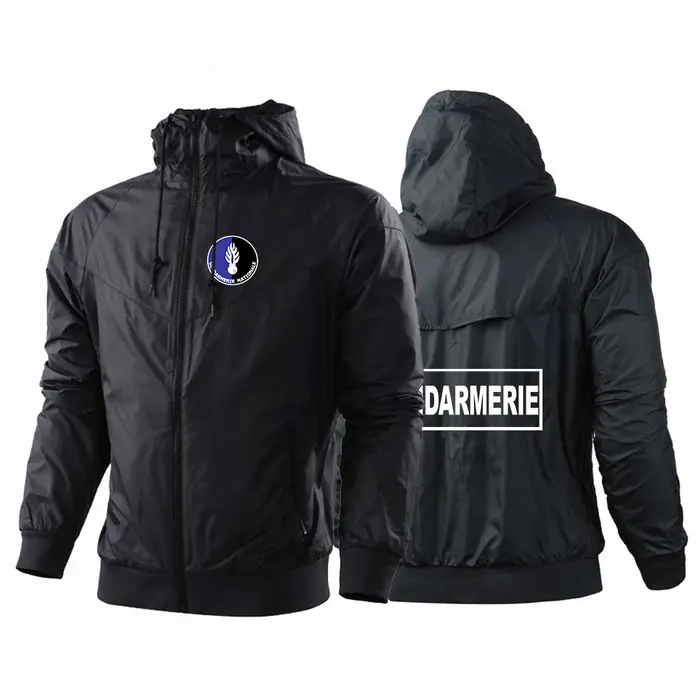 2025 printemps automne Gendarmerie française Logo imprimé Patchwork couleur unie manteau décontracté hommes populaire mince respirant veste à capuche