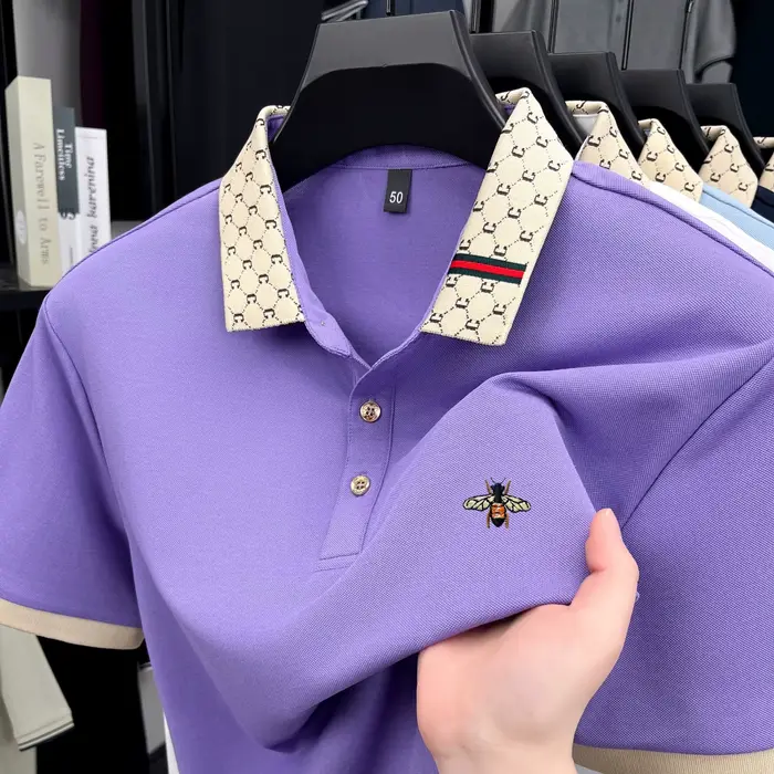 Haute qualité miel abeille brodé à manches courtes hommes polo été nouveau T-shirt marque lettre jacquard revers décontracté haut tendance