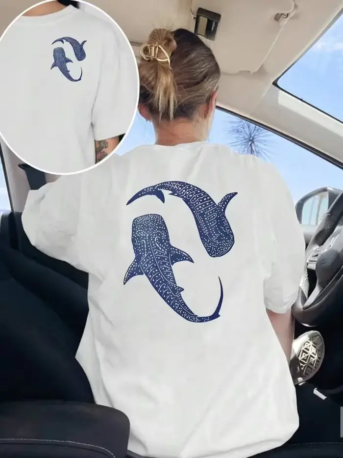 T-shirt à motif requin baleine et corail