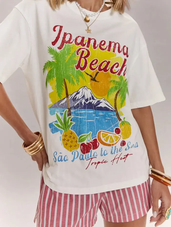 T-shirts pour femmes Ipanema Beach Coconut Trees Fruits Print