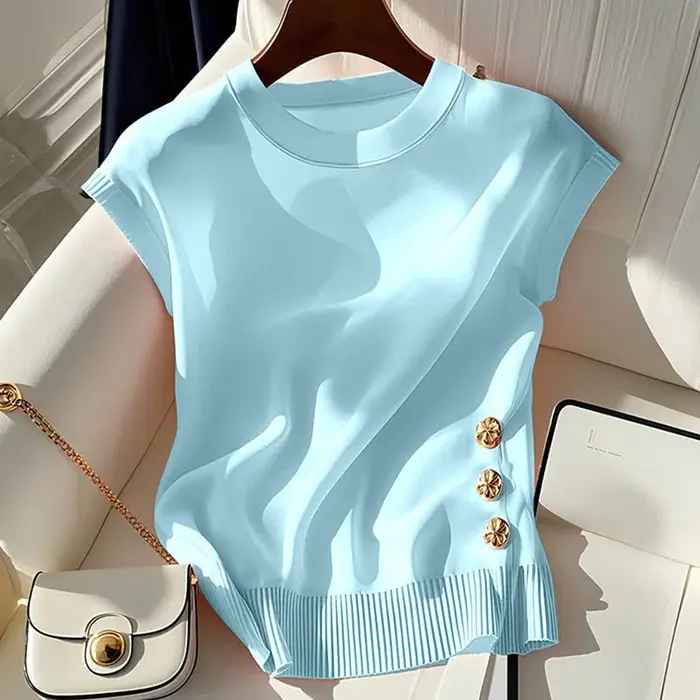 Nouveau pull coréen d'été 2026 à col rond pour femme – Chic