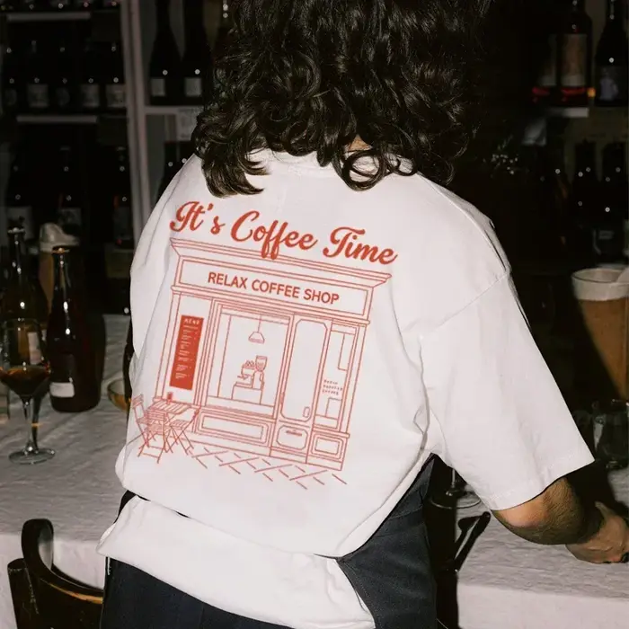 Coffee Time-T-shirt imprimé au dos de style rétro pour femmes