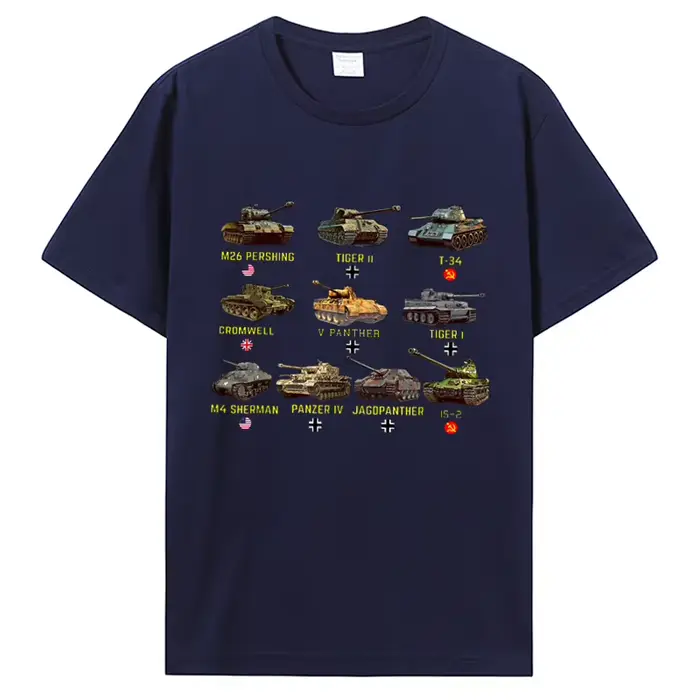 Nouveaux réservoirs M4 Sherman Panzer IV Tiger II T-34 T-Shirt hommes décontracté coton