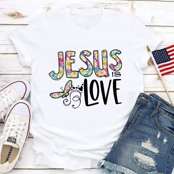 Jésus amour imprimer femmes t-shirt à manches courtes col rond lâche femmes t-shirt dames t-shirt ha