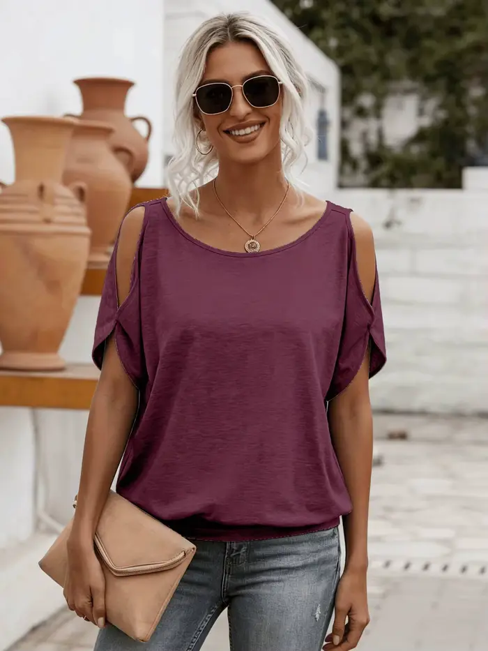 T-shirt femme décontracté à épaules dénudées