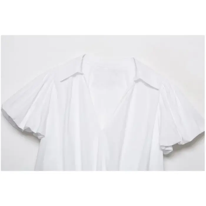 Chemisier ballon pour femme Nouvelle collection Printemps-Été 2026 – Blouse simple à col en V et manches courtes