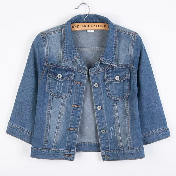 Veste courte en Jean à manches trois quarts pour femme, vêtement d'extérieur Slim avec poches, mode 
