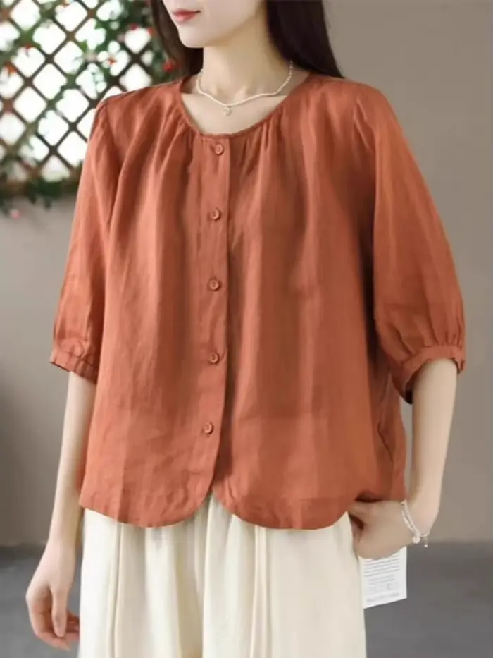 T-shirt en lin et coton pour femmes