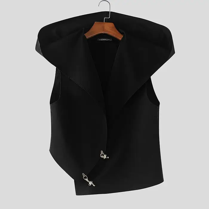 INCERUN Débardeurs Homme à Capuche Unis Sans Manches Boutonnés, Gilets Masculins Streetwear Oversize