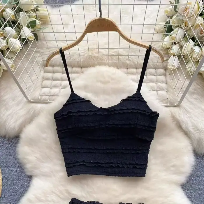 Ensemble décontracté pour femme : Haut court blanc sans bretelles et jupe courte, coupe ajustée, sty