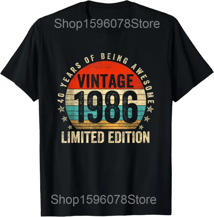 40 ans classique 1986 Vintage Cassette bande drôle 40th t-shirts hommes Streetwear t-shirt à manches courtes unisexe vêtements amples