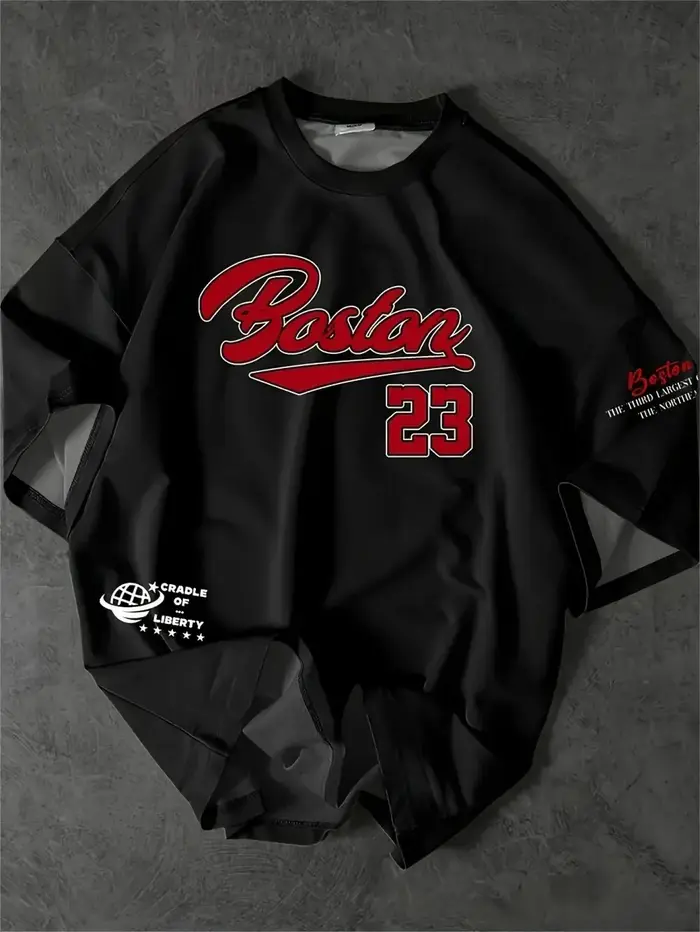 Boston nouveau hommes 23 motif imprimé respirant col rond T-shirt extérieur coupe confortable haut d