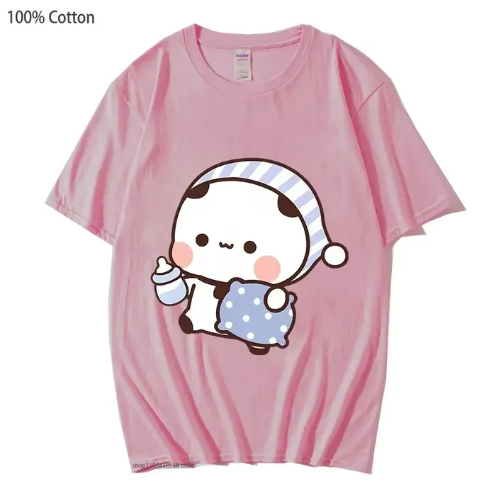 Couple chemises Kawaii mignon BuBu Panda va dormir avec DuDu ours graphique t-shirt coton hommes fem