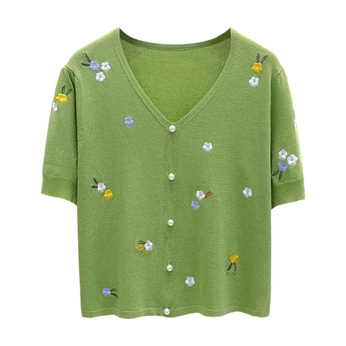 T-shirt femmes 2025 été col en v coton pull