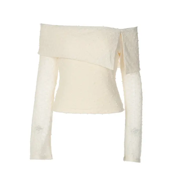 T-shirt asymétrique à manches longues et coupe trompette pour femme
