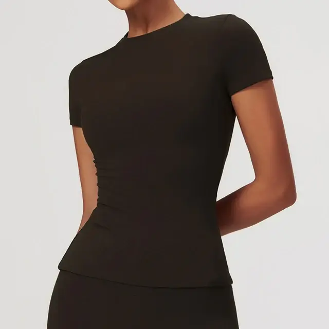 T-shirt de sport à manches courtes pour femmes, col rond, respirant, extensible, Slim, Fitness, haut