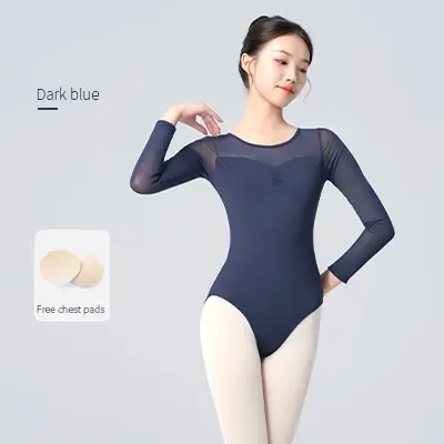 Justaucorps de ballet à manches longues avec maille, vêtements de danse de gymnastique coupe haute p