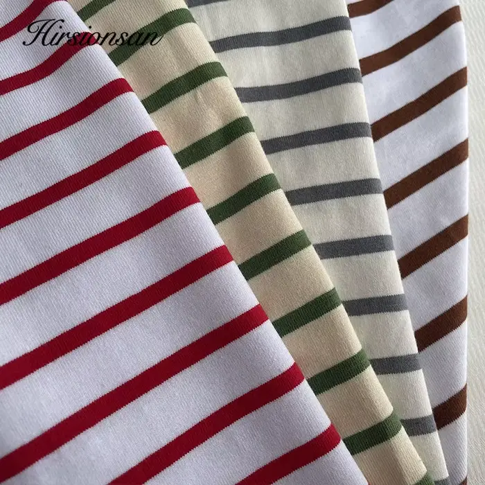 Hirsionsan – t-shirt rayé à manches longues pour femmes, 2023 coton, surdimensionné, décontracté, Ch